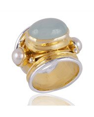 Chalcedony and Pearl Gemstone Sterling Silver Ring