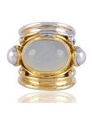 Chalcedony and Pearl Gemstone Sterling Silver Ring