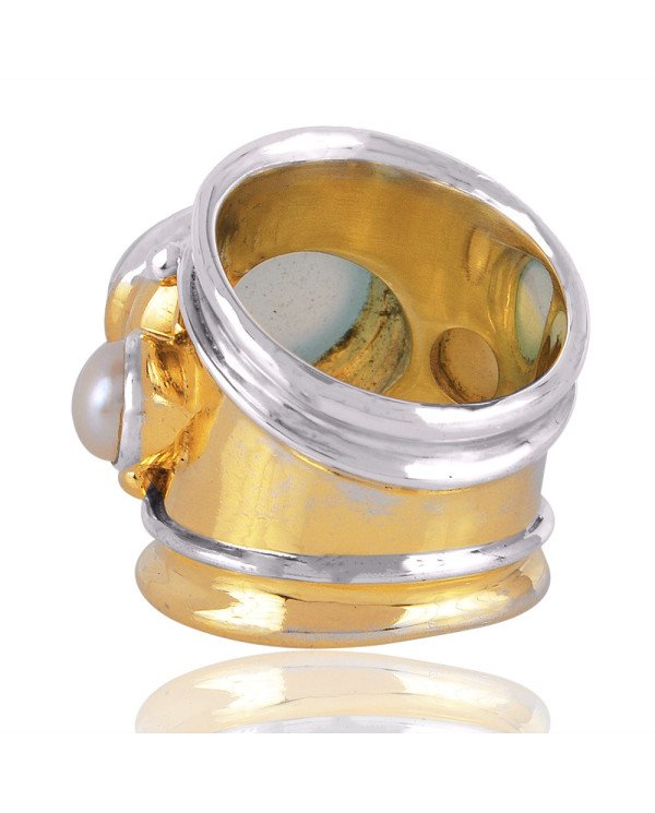 Chalcedony and Pearl Gemstone Sterling Silver Ring