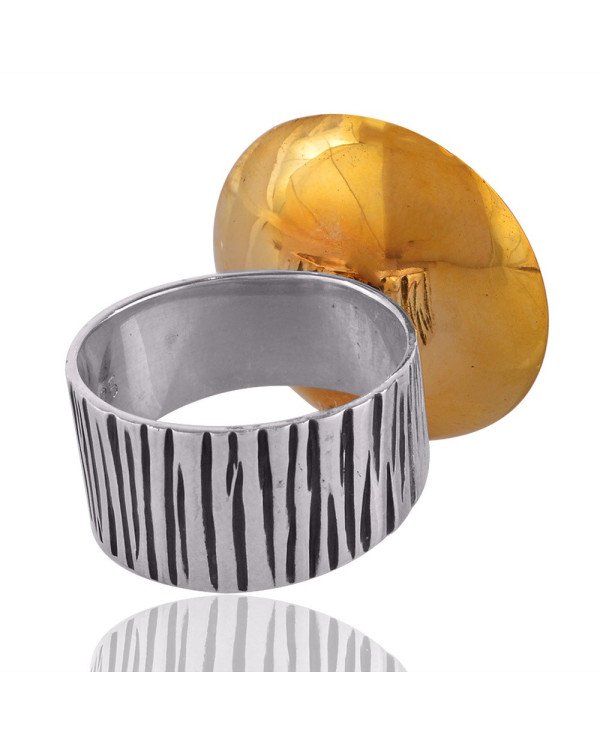 Two Tone unique Designer Sterling Silver And Brass Metal Ring