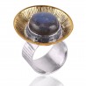 Two Tone Natural Labradorite Gemstone Brass Metal Ring