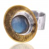Two Tone Natural Labradorite Gemstone Brass Metal Ring