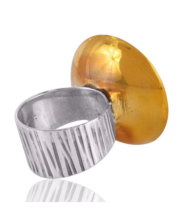 Two Tone Natural Labradorite Gemstone Brass Metal Ring