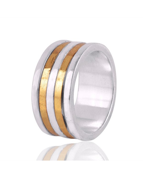 Sterling Silver And Brass metal two Tone Ring Band Spinner Ring Jewelry