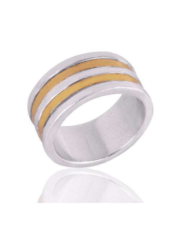 Sterling Silver And Brass metal two Tone Ring Band Spinner Ring Jewelry