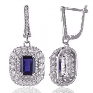Iolite & White Cubic Zirconia Gemstone 925 Sterling Silver Earring