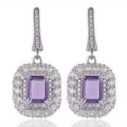 Amethyst, White Cubic Zirconia Gemstone Silver Plated Earring.