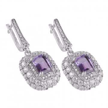 Amethyst, White Cubic Zirconia Gemstone Silver Plated Earring.