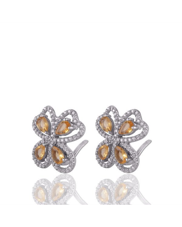 Citrine & White Cubic Zirconia Gemstone 925 Sterling Silver Earring