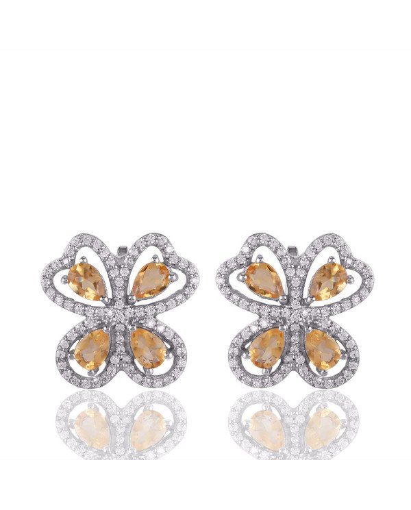 Citrine & White Cubic Zirconia Gemstone 925 Sterling Silver Earring