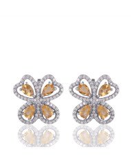 Citrine & White Cubic Zirconia Gemstone 925 Sterling Silver Earring