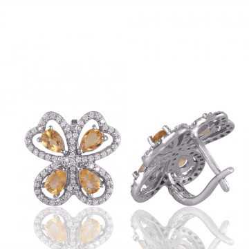 Citrine & White Cubic Zirconia Gemstone 925 Sterling Silver Earring