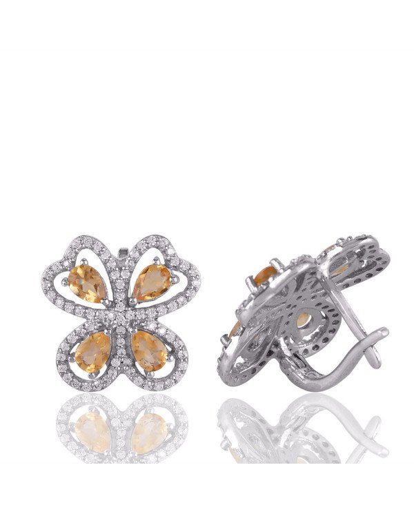 Citrine & White Cubic Zirconia Gemstone 925 Sterling Silver Earring