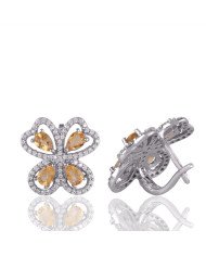 Citrine & White Cubic Zirconia Gemstone 925 Sterling Silver Earring