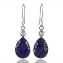 Lapis & Pearl Gemstone 925 Sterling Silver Earring