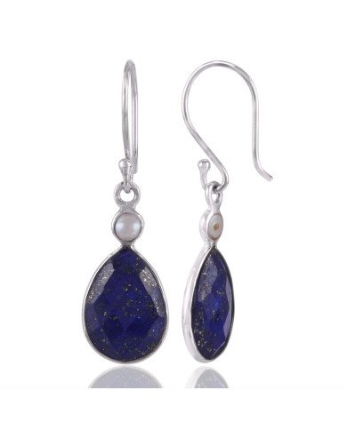Lapis & Pearl Gemstone 925 Sterling Silver Earring