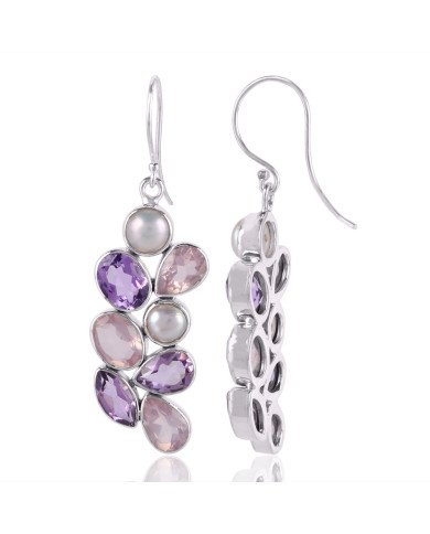 Multi Gemstone Rose Quartz 925 Sterling Silver Dangle earring