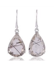 Tourmalinated Quartz Natural Gemstone and 925 Sterling Silver Earring | Jewels Artisan