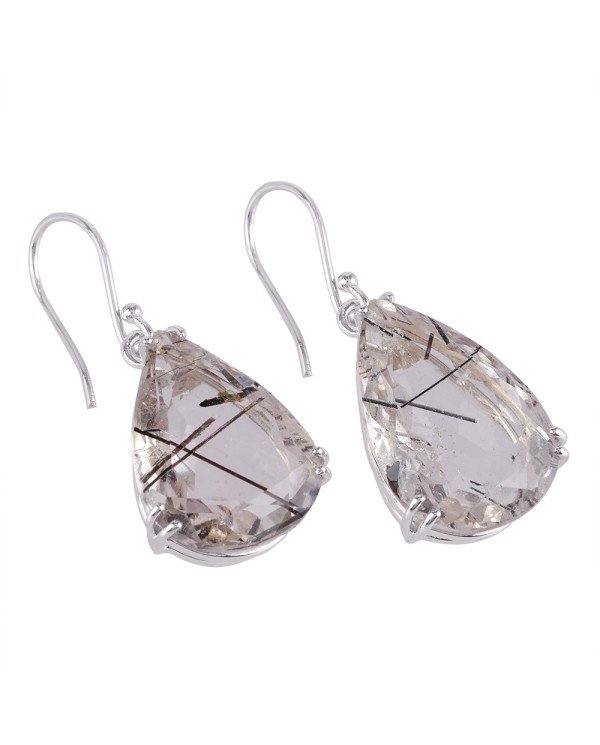 Tourmalinated Quartz Natural Gemstone and 925 Sterling Silver Earring | Jewels Artisan