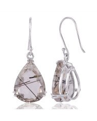 Tourmalinated Quartz Natural Gemstone and 925 Sterling Silver Earring | Jewels Artisan