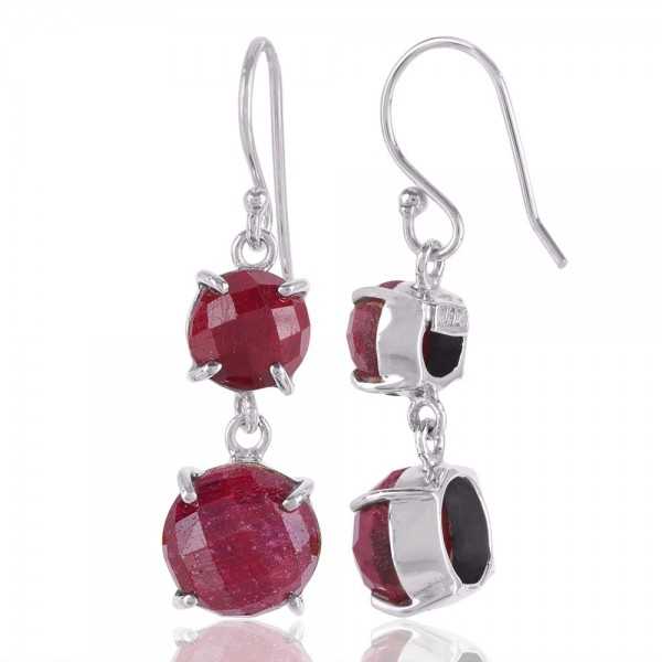 Natural Corundum Gemstone and 925 Sterling Silver Drop Dangle Earring | Jewels Artisan
