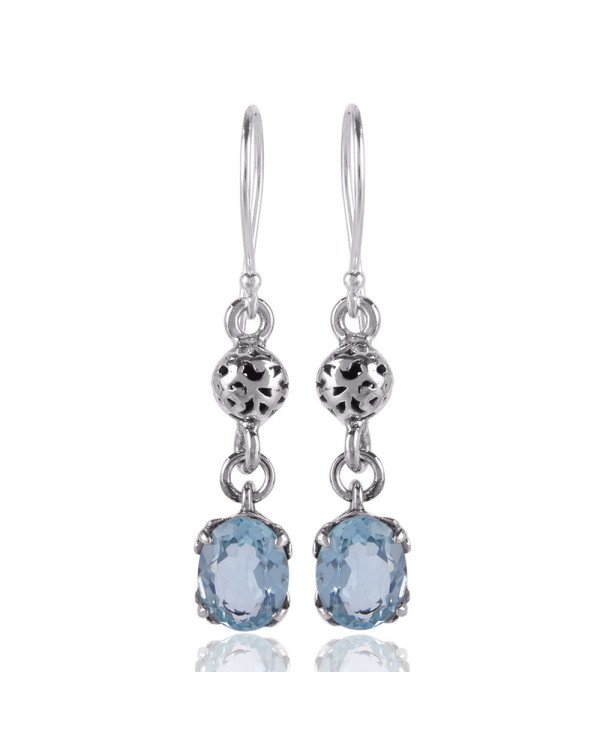 Sky Blue Topaz Gemstone and 925 Sterling Silver Dangle Drop Earring | Jewels Artisan