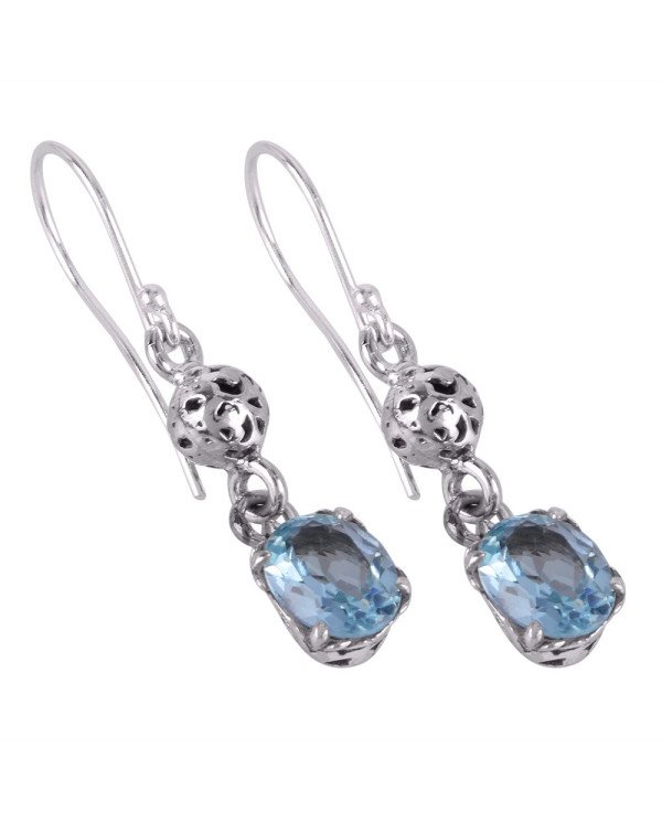 Sky Blue Topaz Gemstone and 925 Sterling Silver Dangle Drop Earring | Jewels Artisan