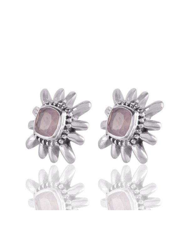 Rose Quartz Gemstone and 925 Sterling Silver Stud Earring | Jewels Artisan