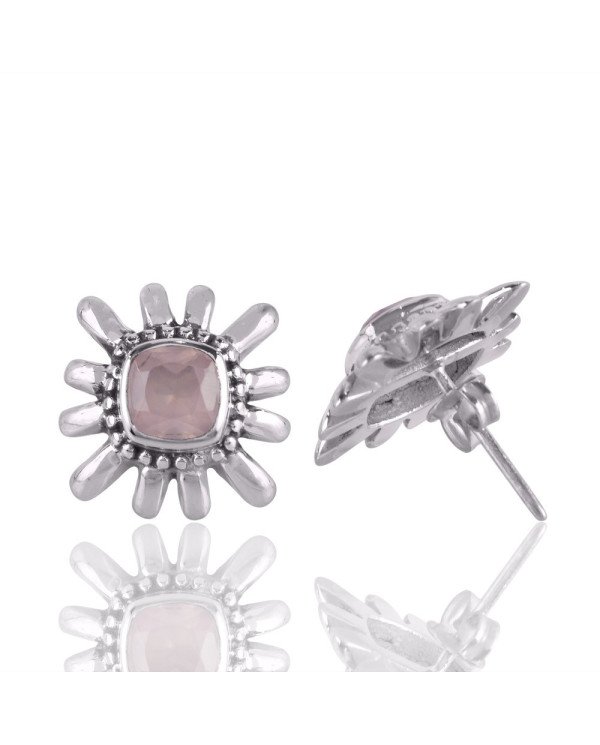 Rose Quartz Gemstone and 925 Sterling Silver Stud Earring | Jewels Artisan