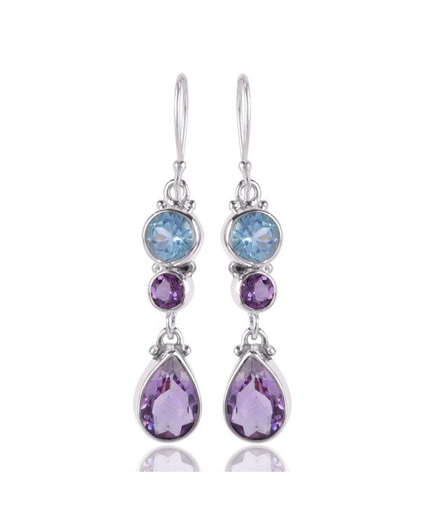 Blue Toapz and Amethyst Handmade 925 Silver Dangle Earring