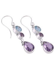 Blue Toapz and Amethyst Handmade 925 Silver Dangle Earring