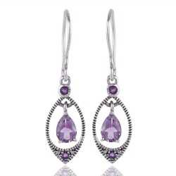 Natural Purple Amethyst and 925 Sterling Silver Dangling Earring | Jewels Artisan