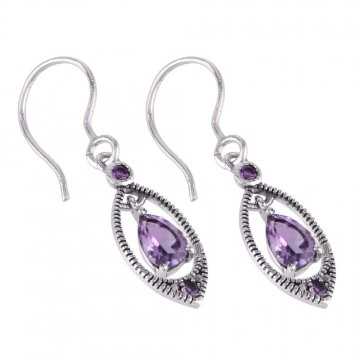 Natural Purple Amethyst and 925 Sterling Silver Dangling Earring | Jewels Artisan