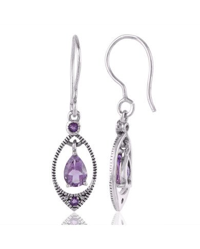 Natural Purple Amethyst and 925 Sterling Silver Dangling Earring | Jewels Artisan