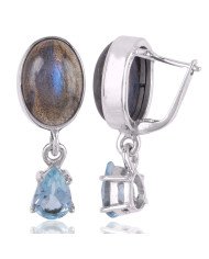 Natural Labradorite, Blue Topaz and 925 Sterling Silver Dangling Earring | Jewels Artisan