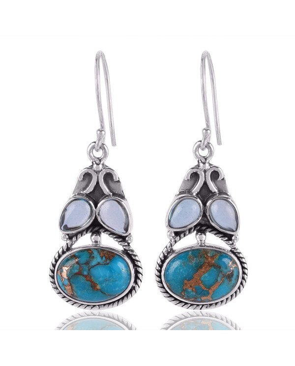 Natural Blue Topaz with Blue Copper Turquoise and 925 Sterling Silver Dangling Earring | Jewels Artisan