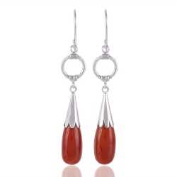 Natural Red onyx Drop and 925 Sterling Silver Dangling Earring | Jewels Artisan