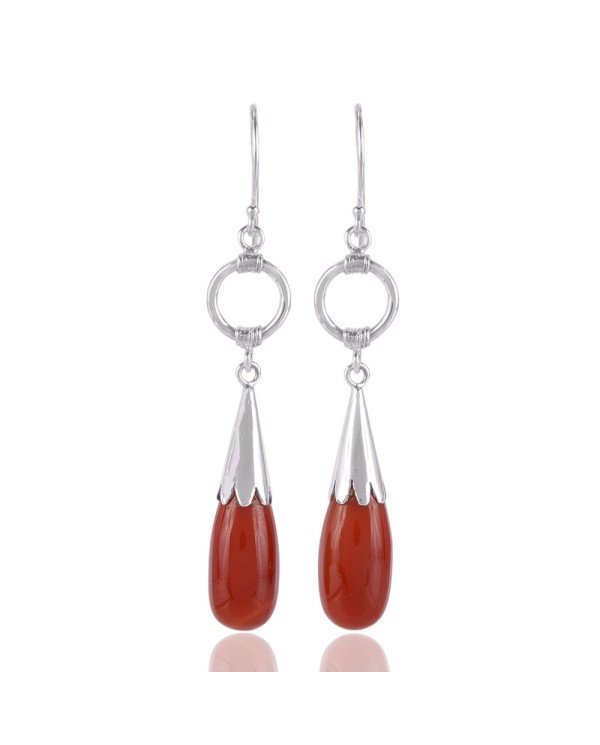 Natural Red onyx Drop and 925 Sterling Silver Dangling Earring | Jewels Artisan