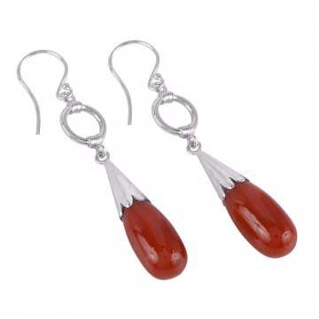 Natural Red onyx Drop and 925 Sterling Silver Dangling Earring | Jewels Artisan
