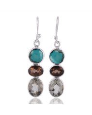 Natural Turquoise Smoky Quartz with Green Amethyst and 925 Sterling Silver Dangling Earring | Jewels Artisan
