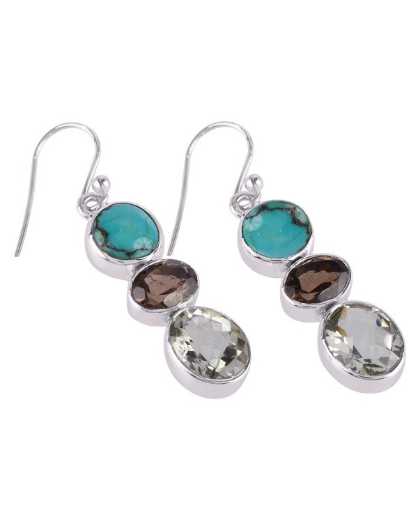 Natural Turquoise Smoky Quartz with Green Amethyst and 925 Sterling Silver Dangling Earring | Jewels Artisan
