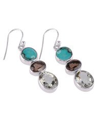 Natural Turquoise Smoky Quartz with Green Amethyst and 925 Sterling Silver Dangling Earring | Jewels Artisan