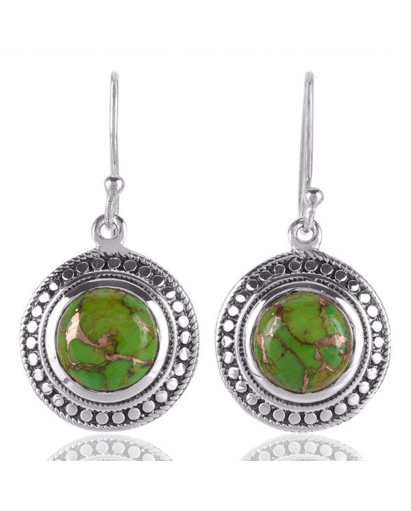Green Copper Turquoise and 925 Sterling Silver Dangling Earring | Jewels Artisan