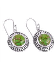 Green Copper Turquoise and 925 Sterling Silver Dangling Earring | Jewels Artisan