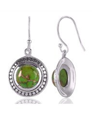 Green Copper Turquoise and 925 Sterling Silver Dangling Earring | Jewels Artisan