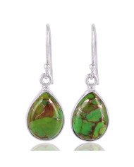 Green Copper Turquoise Gemstone and 925 Sterling Silver Dangling Earring | Jewels Artisan