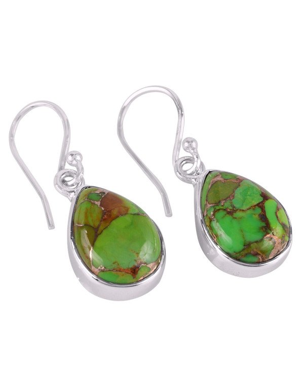 Green Copper Turquoise Gemstone and 925 Sterling Silver Dangling Earring | Jewels Artisan