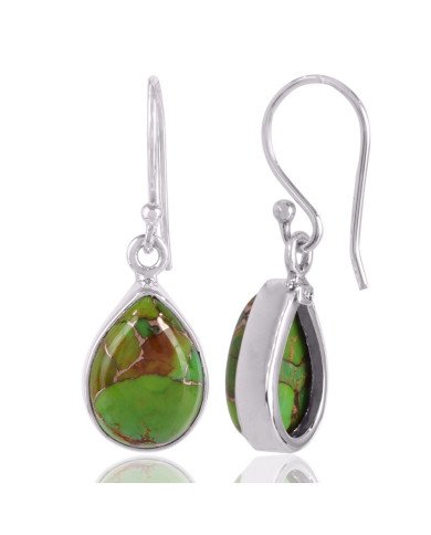 Green Copper Turquoise Gemstone and 925 Sterling Silver Dangling Earring | Jewels Artisan