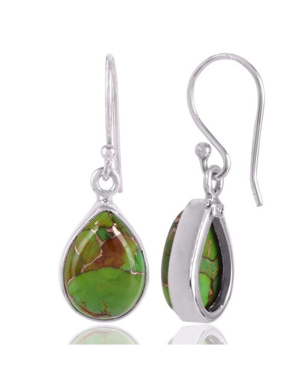 Green Copper Turquoise Gemstone and 925 Sterling Silver Dangling Earring | Jewels Artisan