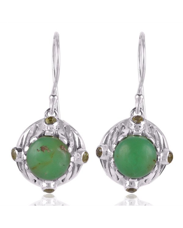 Natural Chrysoprase with Peridot Gemstone and 925 Sterling Silver Dangling Earring | Jewels Artisan